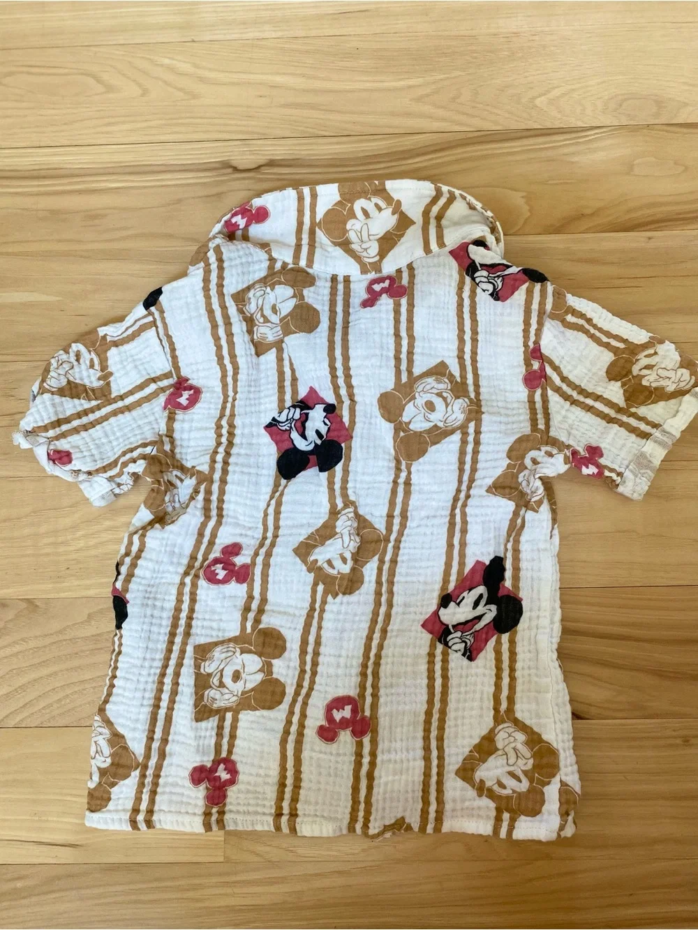 Mickey Mouse Matching Set 100% Cotton Summer Button-Up & Shorts Size 5